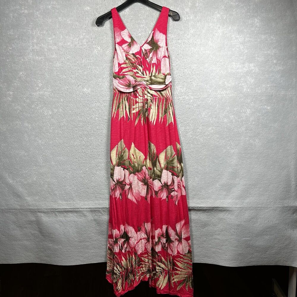 TOMMY BAHAMA Dress Womens XS Pink Tropical Hawaiian Floral Empire Waist Maxi